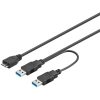 USB 3.0 Dual Power SuperSpeed Kabel, A Stecker > Micro B Stecker schwarz