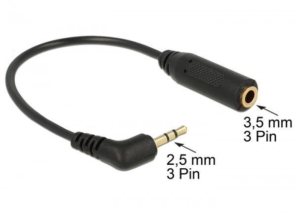 Adapterkabel Klinkenstecker 2,5mm 3 Pin gewinkelt &#150; Klinkenbuchse 3,5mm 3 Pin