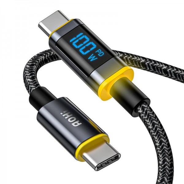 AOHI Magline Display LED Cable, USB-C - USB-C Ladekabel mit Stromanzeige, 1,2m, schwarz