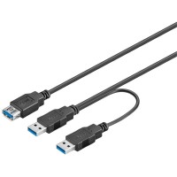 USB 3.0 Dual Power SuperSpeed Kabel - 2 x A Stecker > A Buchse 0,30 m schwarz