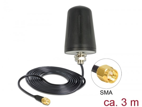 LoRa Antenne 868 MHz SMA Stecker 0 dBi omnidirektional (RG-174, 3 m) zur Dachmontage outdoor schwarz