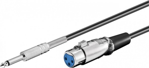 Mikrofonanschlusskabel, XLR-Buchse (3-Pin) - 6,35mm Klinkenstecker (2-Pin, Mono), blau, 6,0m