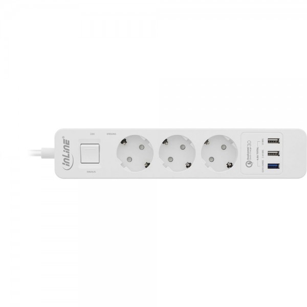 3-fach Steckdosenleiste mit Schalter, Überspannungsschutz und 3 USB Ports (QuickCharge 3.0, 1A, 2,4A