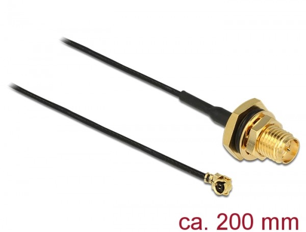 Antennenkabel RP-SMA Buchse zum Einbau > MHF /U.FL-LP-068 kompatibler Stecker 200 mm 1.13 Gewindelänger 9 mm spritzwassergeschützt