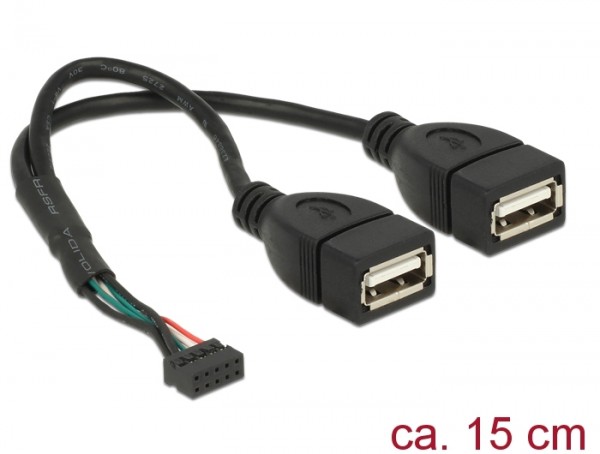 Kabel USB 2.0 Pfostenbuchse 2,00 mm 10 Pin - 2 x USB 2.0 Typ-A Buchse 20 cm