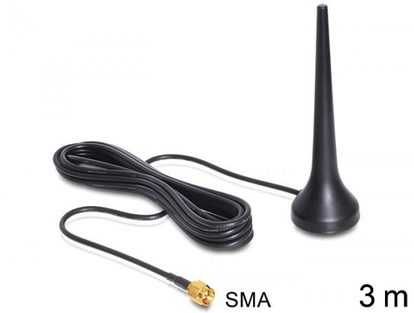 GSM Quadband Antenne SMA 2 dBi omnidirektional mit magnetischem Standfuß starr schwarz outdoor
