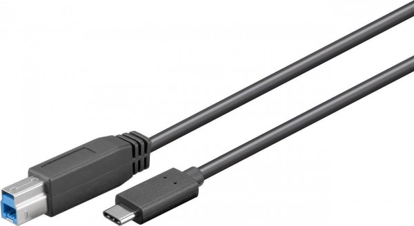 USB-C 3.0 Kabel, C Stecker &#150; B Stecker, schwarz - Länge: 1,0m