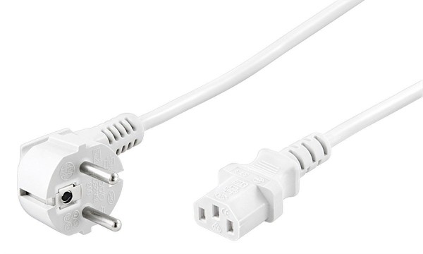 Kaltgeräte Netzkabel Schutzkontakt-Stecker abgewinkelt  IEC320-C13 Buchse weiß