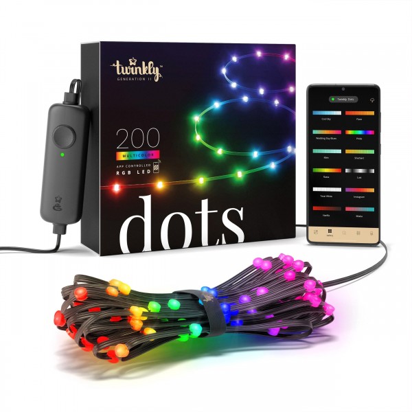 Twinkly Dots Lichterkette, Multicolor Edition, schwarz, 200 LEDs