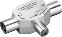 Antennenverteiler / T-Adapter, 2x Koax-Buchse - Koax-Stecker, Metallausführung