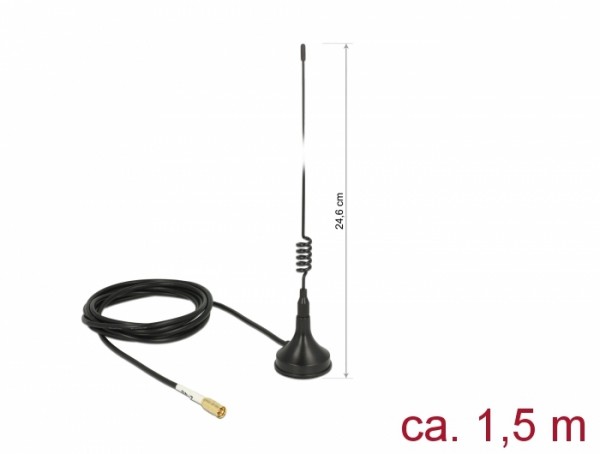 WLAN 802.11 b/g/n Antenne SMB Stecker 2 dBi starr omnidirektional mit magnetischem Standfuß und Anschlusskabel RG-174 1,5 m outdoor schwarz