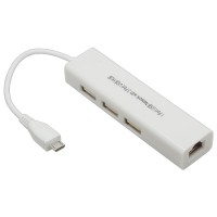 Micro USB 2.0 Fast Ethernet Netzwerkkonverter &#43; 3 Port USB Hub wei&#223;