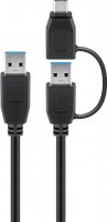 USB 3.0 Kabel A-Stecker &#150; A-Stecker mit 1x USB-C Adapter schwarz