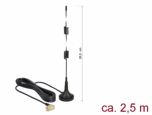 LTE Antenne SMA Stecker 90&#176; 2,5 dBi starr omnidirektional mit magnetischem Standfuß und Anschlusskabel RG-174 2,5 m outdoor schwarz