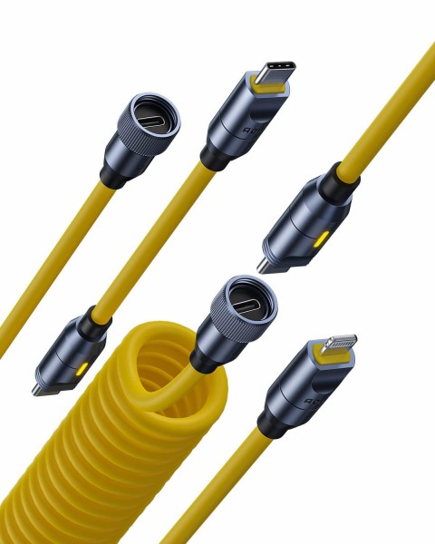 AOHI Modular-Extension Cable Set / Modulares Ladekabel-Set, USB-C, Apple Lightning, 2,4m, gelb