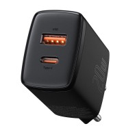Baseus Compact Quick Charger / Ladegerät, USB-C + USB-C, 20W, schwarz