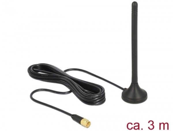 GSM / UMTS / LTE Antenne SMA Stecker 2,5 dBi starr omnidirektional mit magnetischem Standfuß und Anschlusskabel (RG-174, 3 m) outdoor schwarz