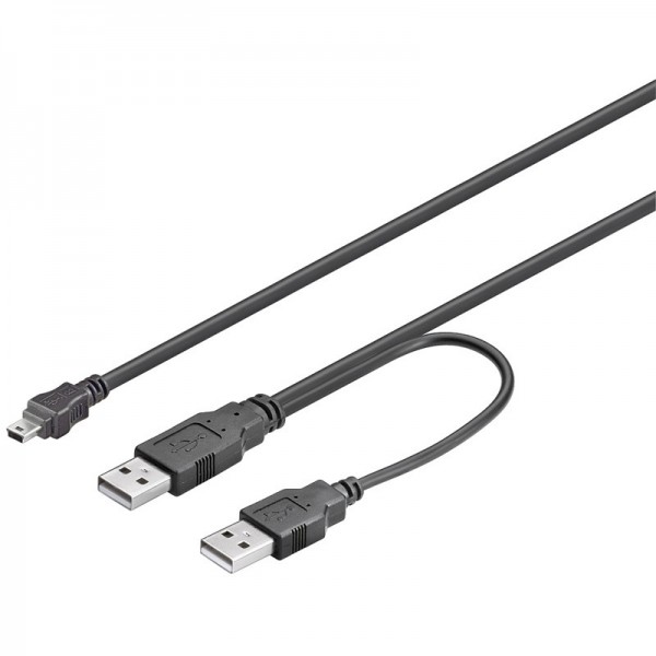 USB 2.0 Hi-Speed Dual-Power Kabel &amp;#150; 2x A Stecker &gt; 5-pol. mini B Stecker