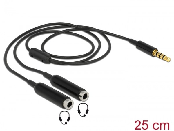 Kabel Audio Splitter Klinkenstecker 3,5 mm 4 Pin - 2 x Klinkenbuchse 3,5 mm 4 Pin 25 cm