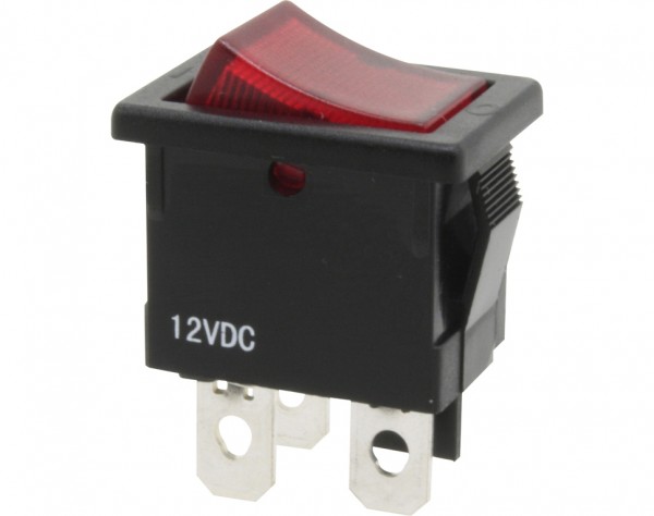 Wippschalter, 1-polig, schwarz, rot beleuchtet (12 V), ON-OFF
