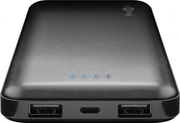 Slimline Powerbank, 10.000mAh, 2 USB Ausg&#228;nge, schwarz