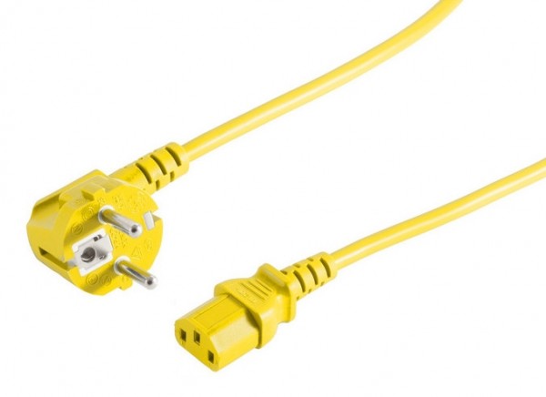 Kaltgeräte Netzkabel Schutzkontakt-Stecker abgewinkelt  IEC320-C13 Buchse gelb