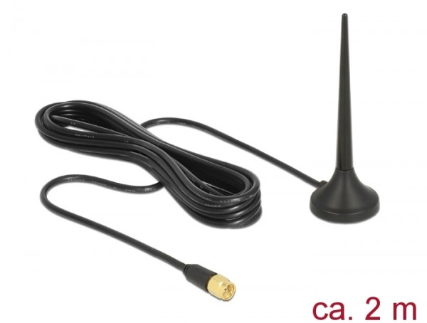 LTE / GSM / UMTS Antenne SMA Stecker 3 dBi starr omnidirektional mit magnetischem Standfuß und Anschlusskabel (RG-174, 2 m) outdoor schwarz