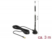 LTE Antenne SMA Stecker 5 dBi starr omnidirektional mit magnetischem Standfuß und Anschlusskabel (RG-58, 3 m) outdoor schwarz