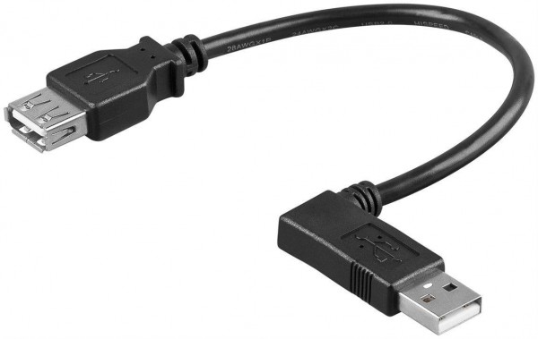 USB 2.0 Hi-Speed Verlängerungskabel A Stecker 90° links gewinkelt &amp;#150; A Buchse schwarz