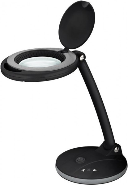 Kaltlicht LED Lupenleuchte, Tischversion mit Standfuß und Touch Schalter zur Helligkeitsregelung, 6W, schwarz