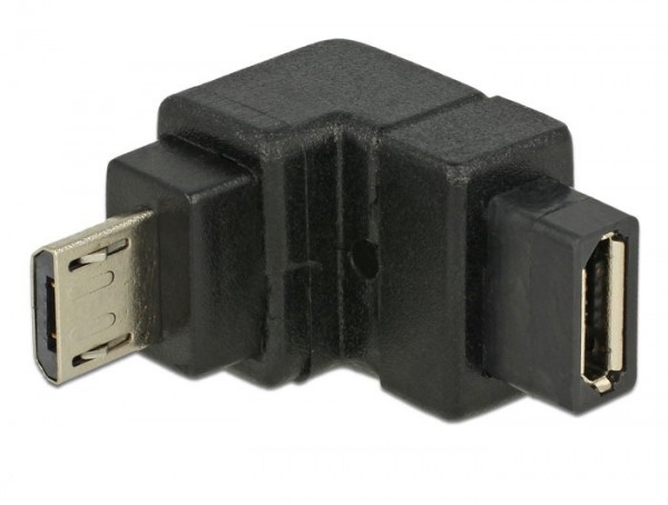 Micro USB 2.0 Winkeladapter Micro B Stecker - Micro B Buchse unten gewinkelt schwarz
