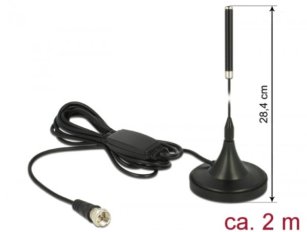 DAB+ Antenne F Stecker 21 dBi aktiv omnidirektional mit magnetischem Standfuß starr schwarz