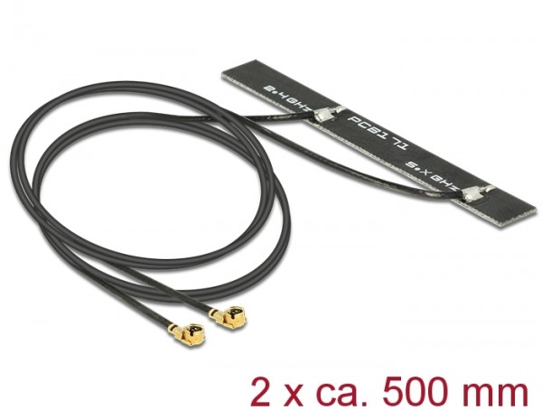 WLAN 802.11 ac/a/h/b/g/n Doppelantenne 2 x MHF Stecker 5 dBi 500 mm PCB intern Klebemontage