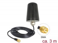 WLAN 802.11 b/g/n Antenne SMA Stecker 3 dBi omnidirektional mit Anschlusskabel (RG-174, 3 m) Dachmontage outdoor schwarz