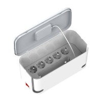 LDNIO 5-fach Steckdosenleiste mit Kabelbox, 3x USB, Induktive Ladefunktion, 2m, weiß