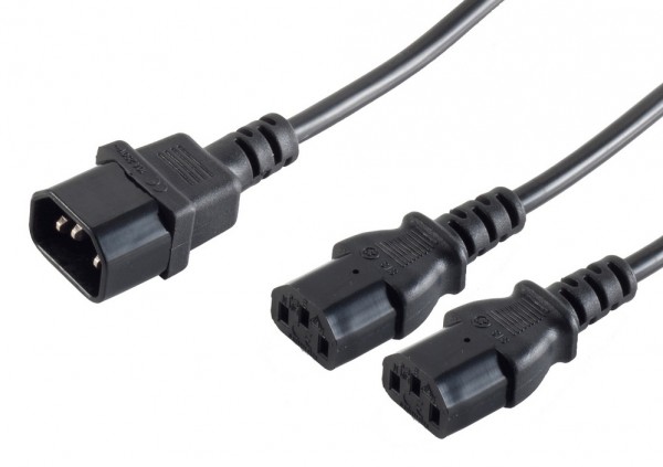 Kaltgeräte Y-Netzkabel, IEC320-C13 Stecker  2x IEC320-C13 Buchse schwarz 1,80m